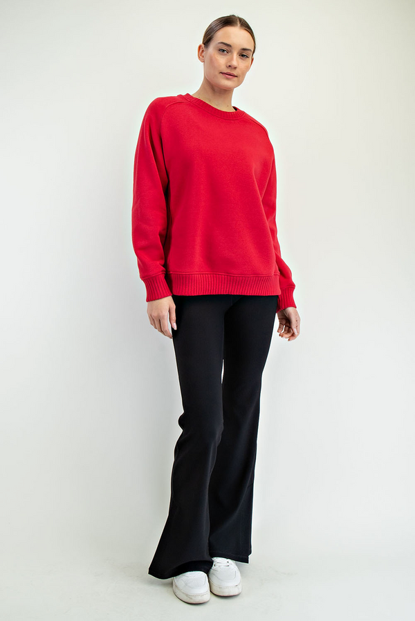 Fleece French Terry Crew Neck Sweatshirt- True Red