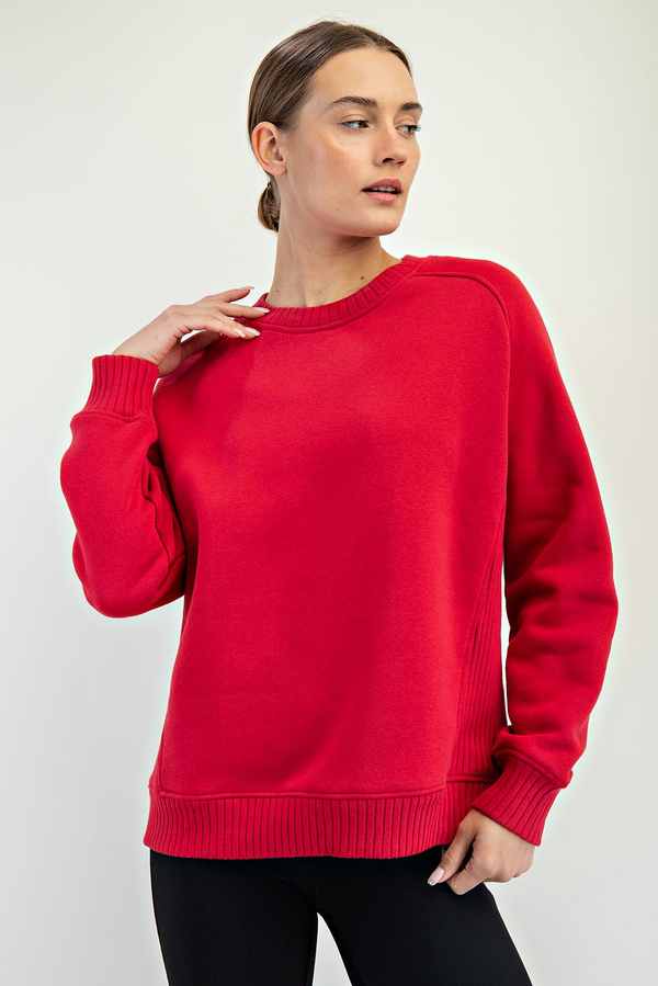 Fleece French Terry Crew Neck Sweatshirt- True Red