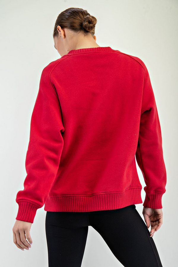 Fleece French Terry Crew Neck Sweatshirt- True Red