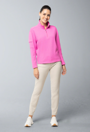 IBKUL Popcorn Stitch 1/4 Zip Pullover- Hot Pink