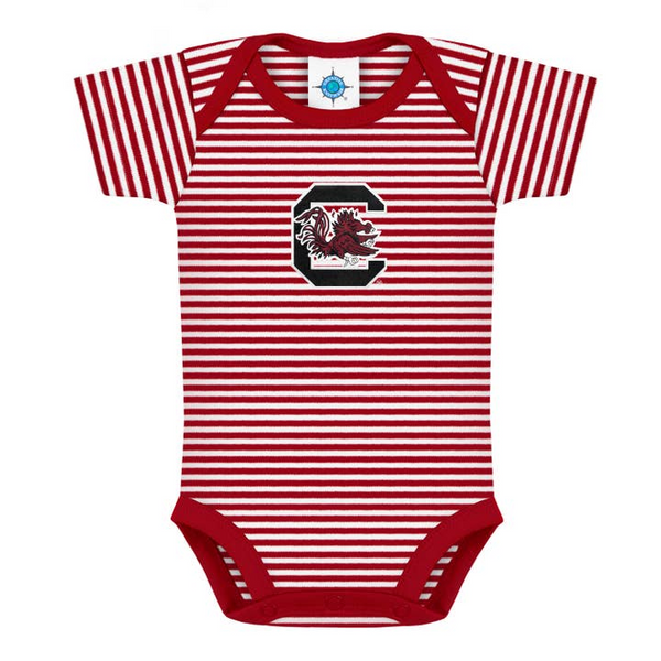 South Carolina Gamecocks Striped "Block C" Onesie- Garnet/White