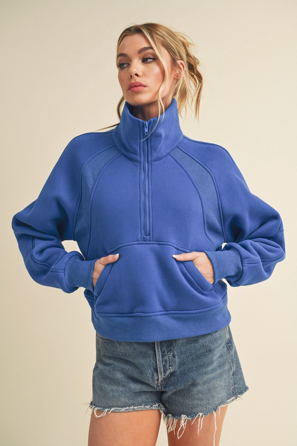 Dove Funnel Neck Half Zip Pullover- Cobalt Blue