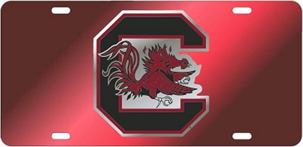 South Carolina Gamecocks "Block C" Laser Cut Inlaid Mirrored License Plate- Garnet