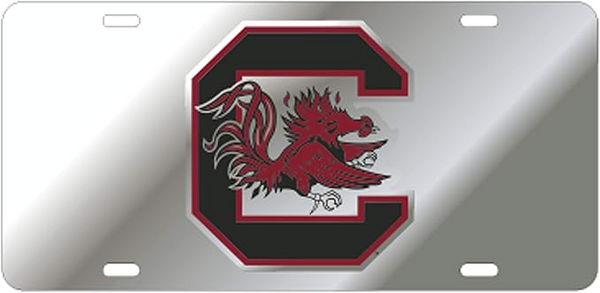 South Carolina Gamecocks "Block C" Laser Cut Inlaid Mirrored License Plate- Silver