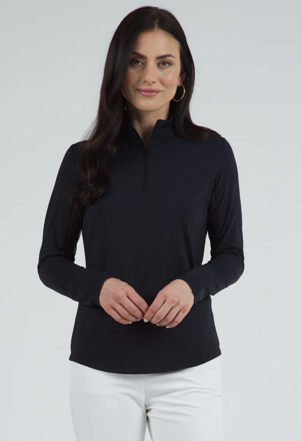 IBKUL Women's Long Sleeve Mock Neck 1/4 Zip Top- Black