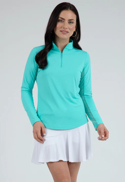 IBKUL Women's Long Sleeve Mock Neck 1/4 Zip Top- Jade