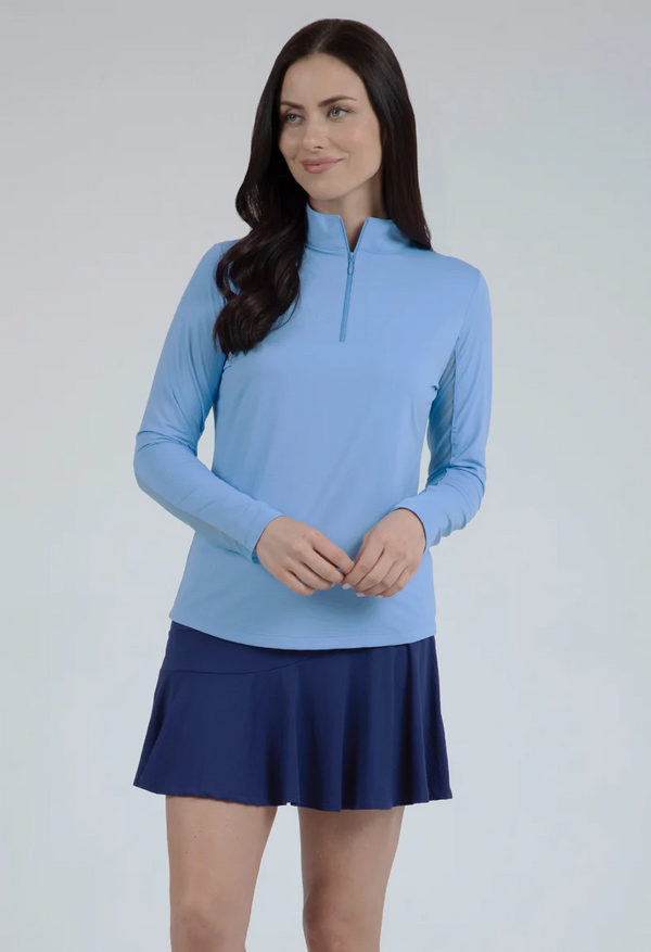 IBKUL Women's Long Sleeve Mock Neck 1/4 Zip Top- Periwinkle