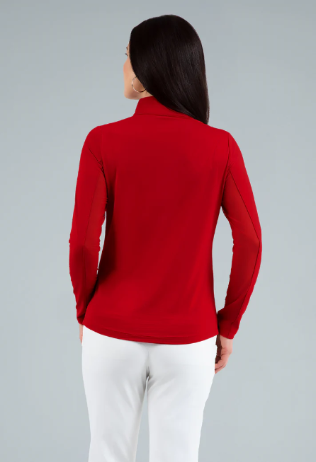 IBKUL Women's Long Sleeve Mock Neck 1/4 Zip Top- Red
