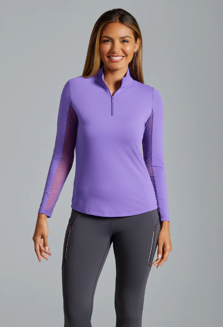 IBKUL Women's Long Sleeve Mock Neck 1/4 Zip Top- Plum