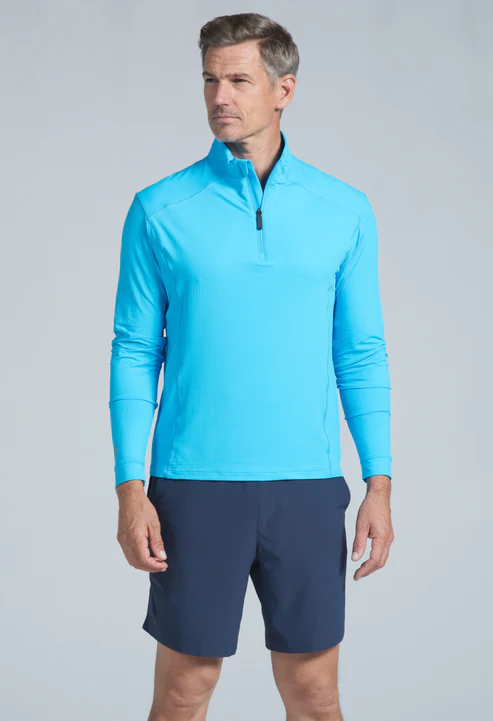 IBKUL Men's Long Sleeve Mock Neck 1/4 Zip Top- Turquoise