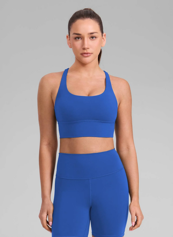 CRZ Yoga Nakedfeel Longline Criss Cross Bra- Waves Blue