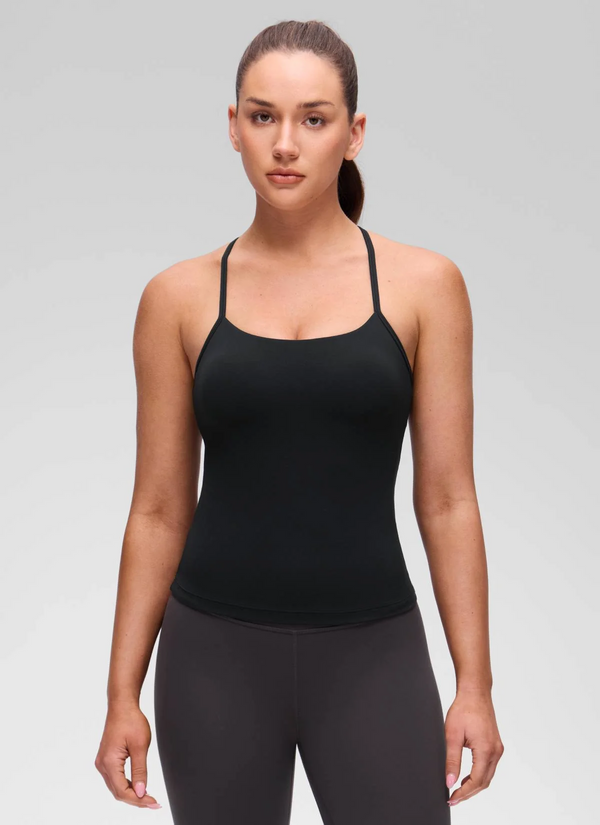 CRZ Yoga Butterluxe Waist Length Y Back Built in Bra Tank- Black