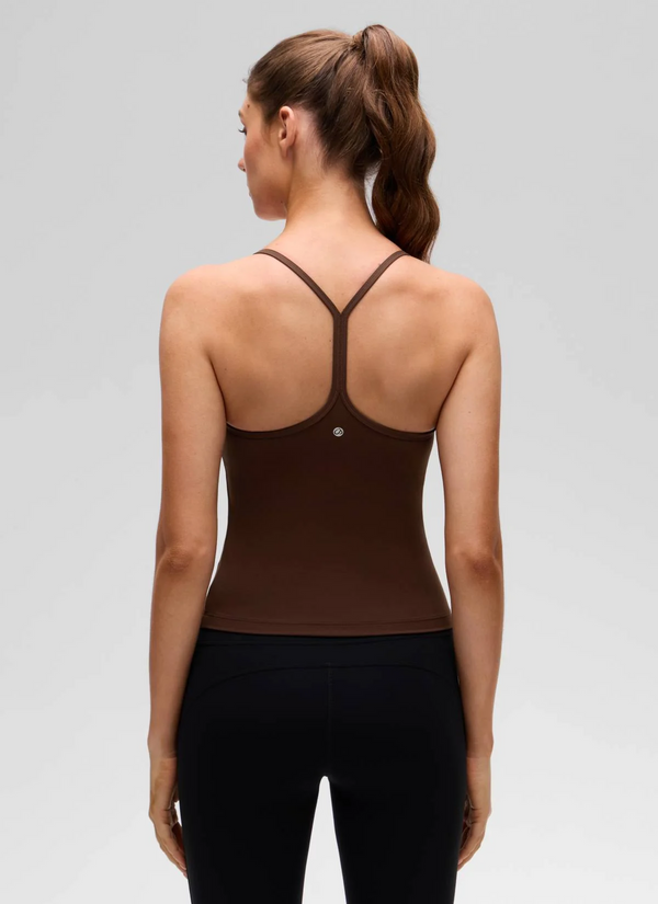 CRZ Yoga Butterluxe Waist Length Y Back Built in Bra Tank- Lava Brown