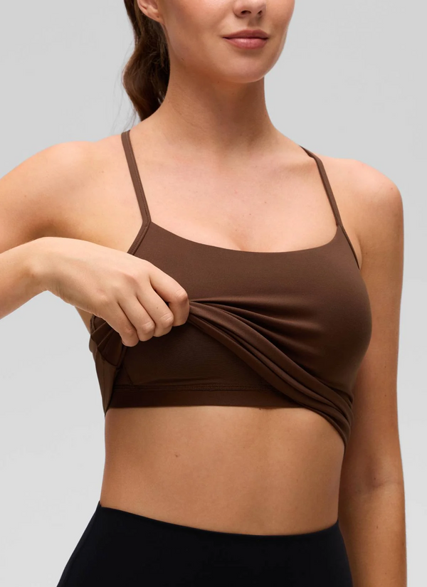 CRZ Yoga Butterluxe Waist Length Y Back Built in Bra Tank- Lava Brown