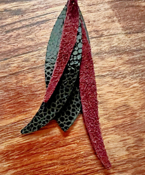 Black & Garnet Leather Earrings