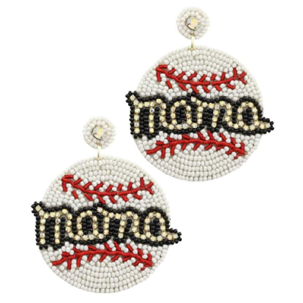 Baseball Large Mama Beaded Earrings