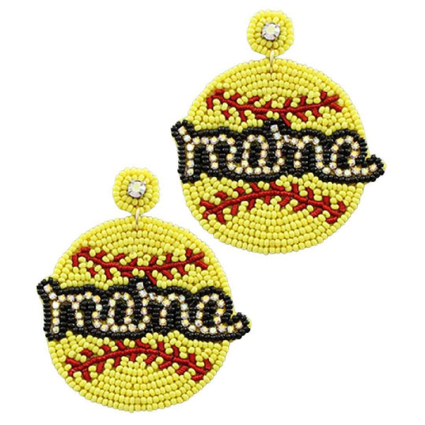 Softball Large Mama Beaded Earrings