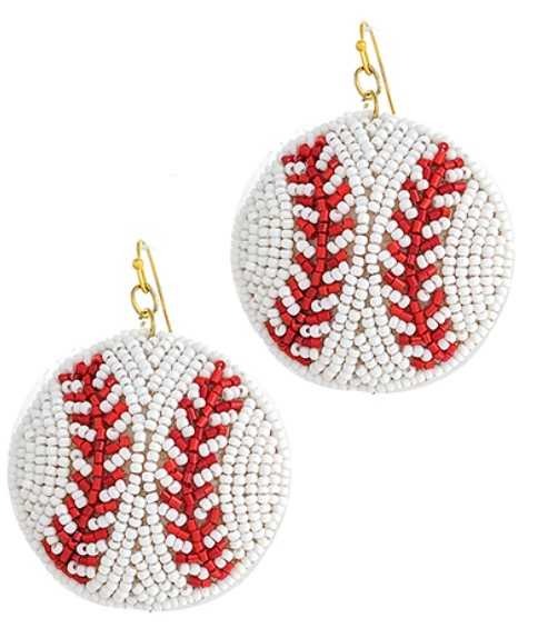 Baseball Large Beaded Earrings