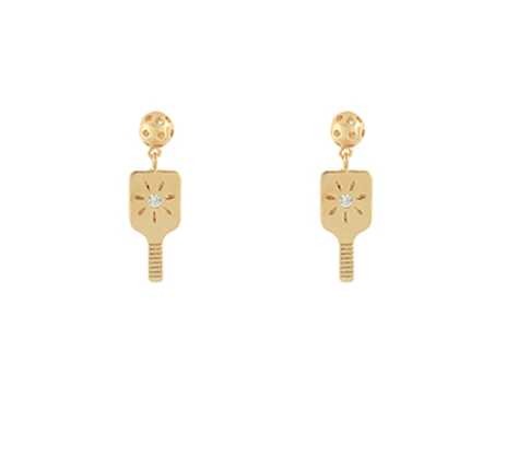 Small Pickleball & CZ Stud Drop Earrings