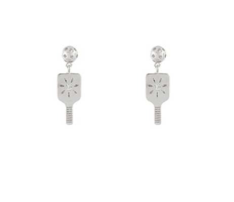 Small Pickleball & CZ Stud Drop Earrings