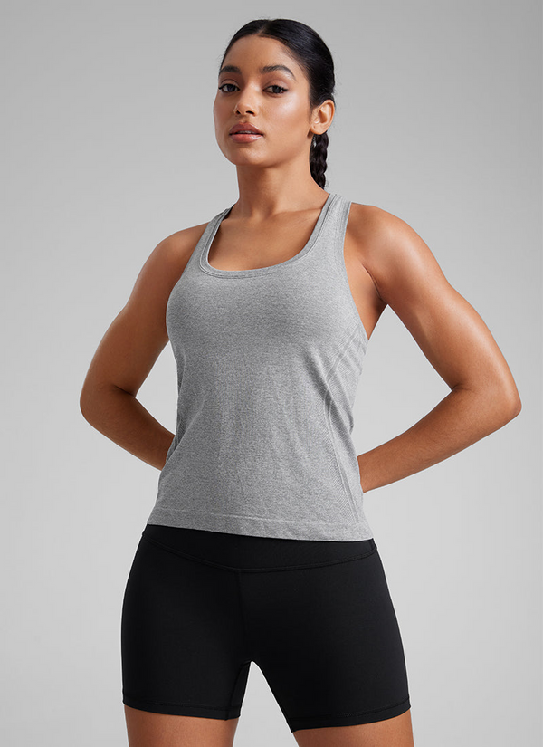 CRZ Yoga Seamless Racerback Scoop Neck Tank- Slate Grey Marl