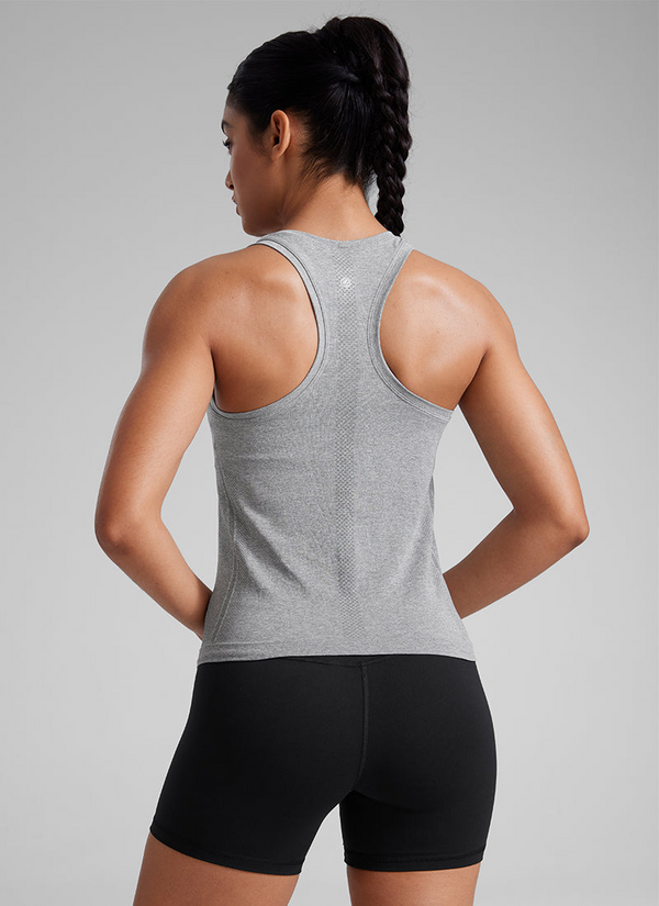 CRZ Yoga Seamless Racerback Scoop Neck Tank- Slate Grey Marl