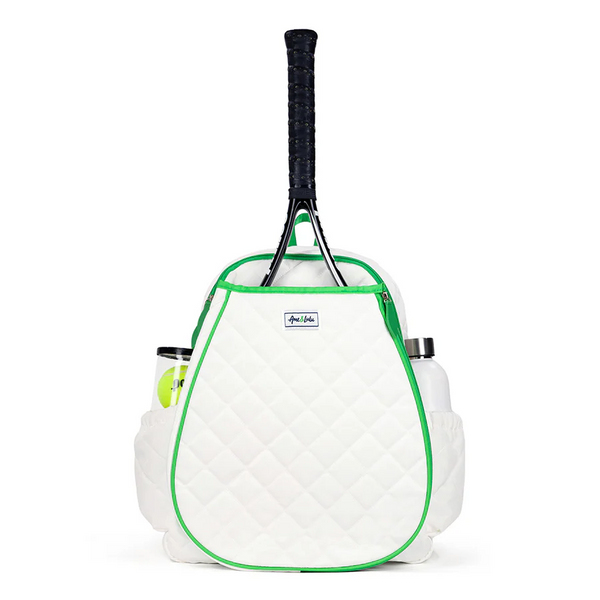 Game On Tennis Backpack- Quilted White & Green