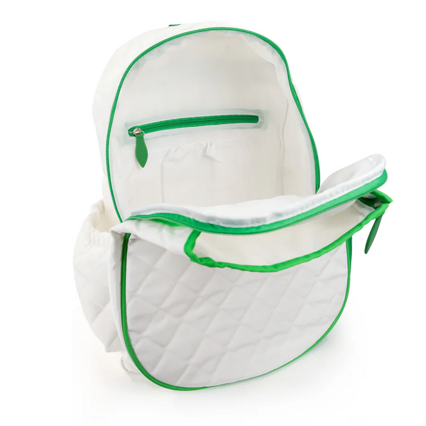 Game On Tennis Backpack- Quilted White & Green