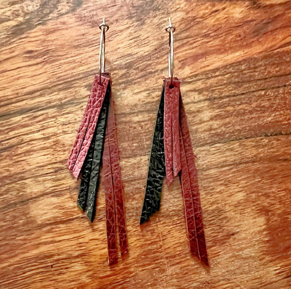 Garnet & Black Leather Earrings
