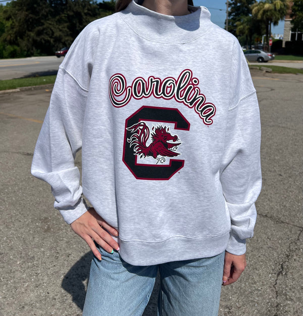 Women's Gray Mock Neck Script Carolina Sweatshirt