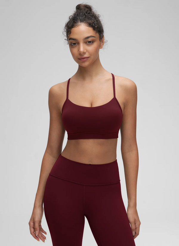 CRZ Yoga Butterluxe Y Back Spaghetti Strap Bra- Red Merlot