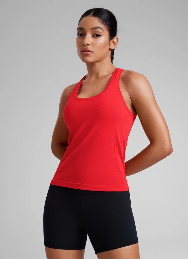 CRZ Yoga Seamless Racerback Scoop Neck Tank- Deep Red