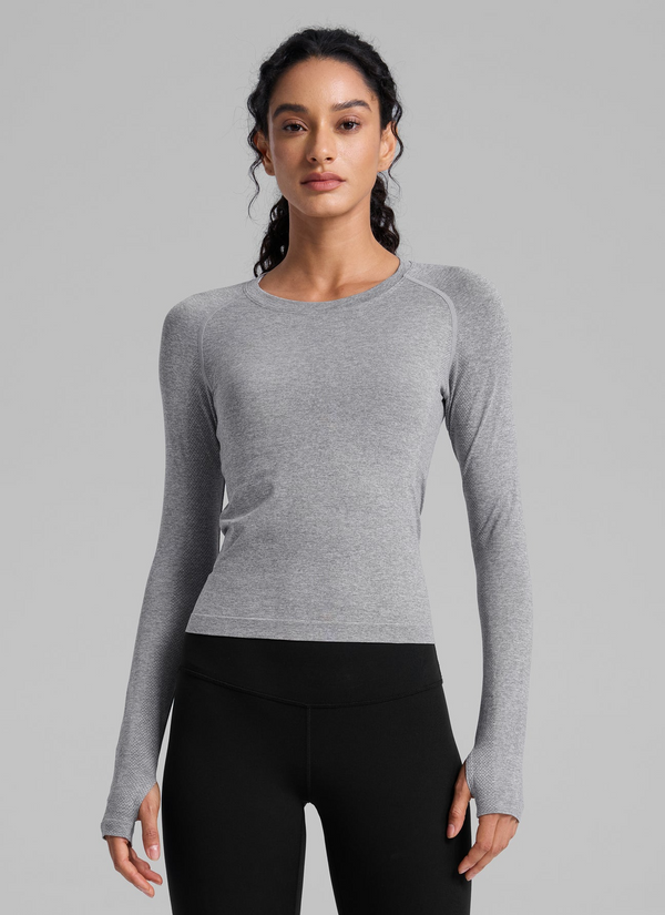 CRZ Yoga Seamless Thumbhole Long Sleeve- Slate Grey Marl