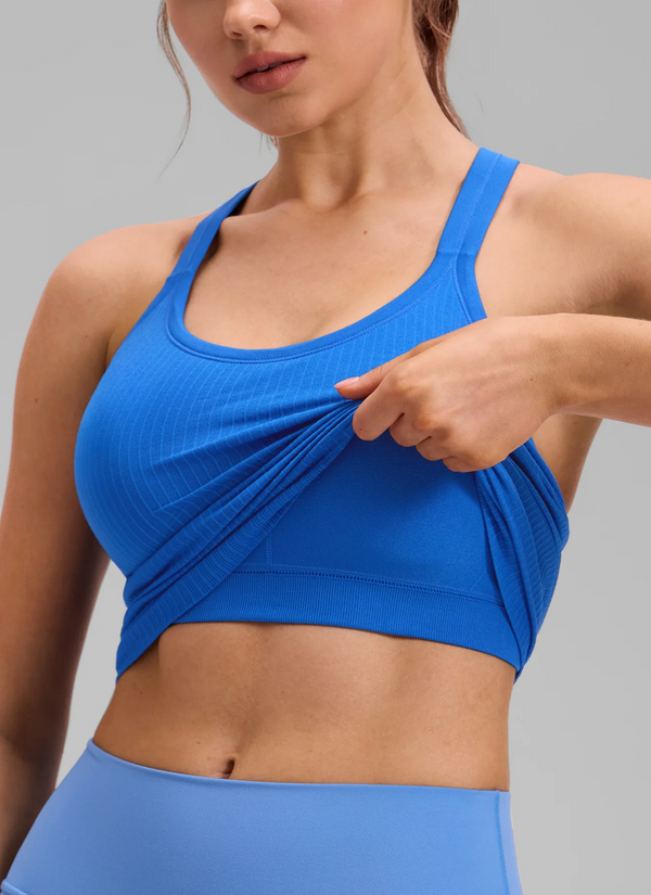 CRZ Yoga Seamless Racerback Built-In Bra Tank- Sparkle Blue