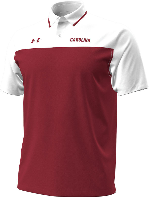 2025 South Carolina Gamecocks Under Armour Blocked Polo Garnet/White