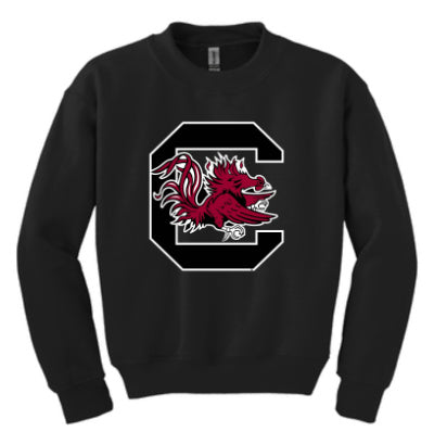 South Carolina Gamecocks Block C Fleece Crewneck- Youth/Black