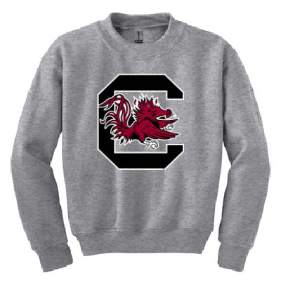 South Carolina Gamecocks Block C Fleece Crewneck- Youth/Grey