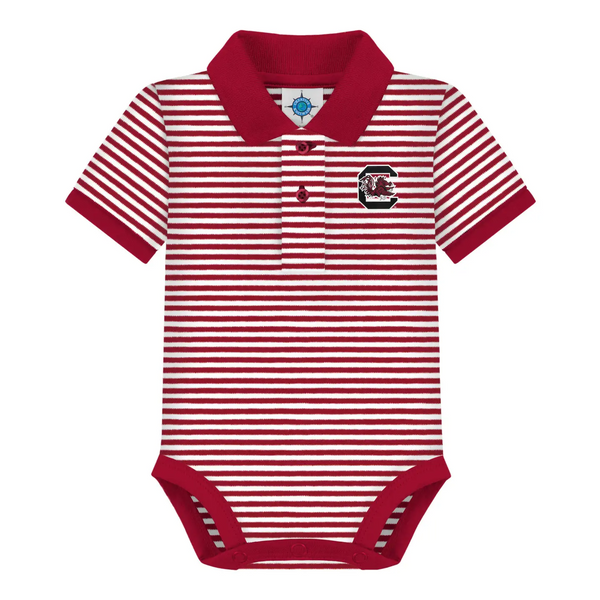 South Carolina Gamecocks Striped Polo Onesie- Garnet