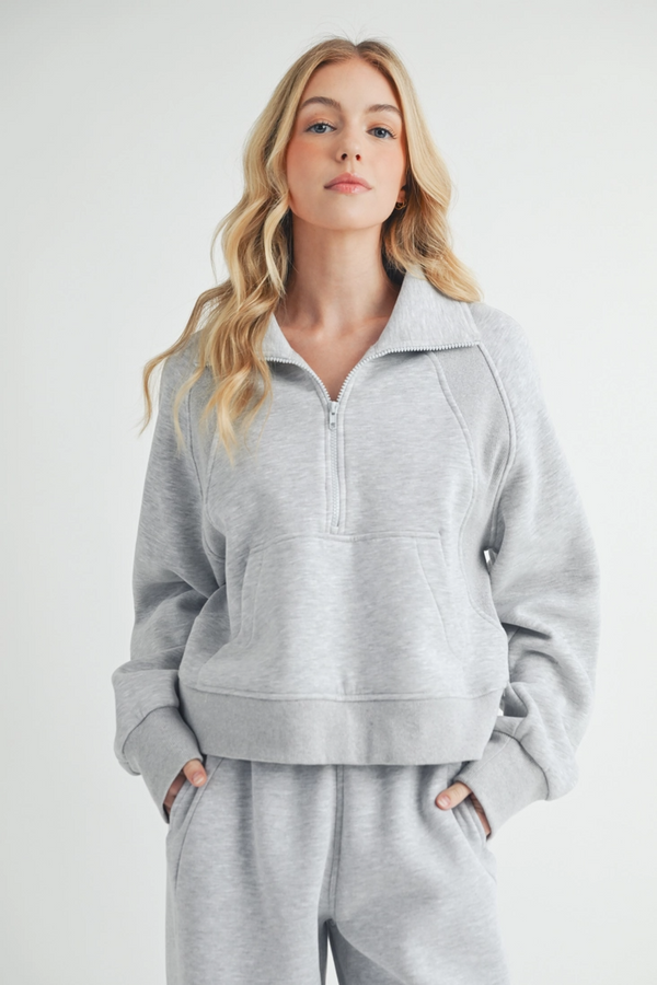 Dove Funnel Neck Half Zip Pullover- Heather Grey