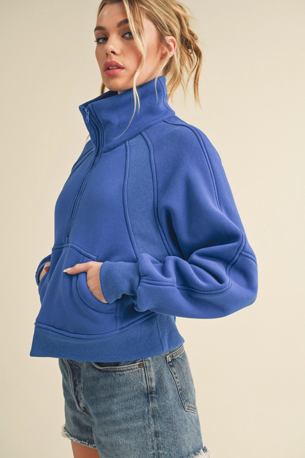 Dove Funnel Neck Half Zip Pullover- Cobalt Blue