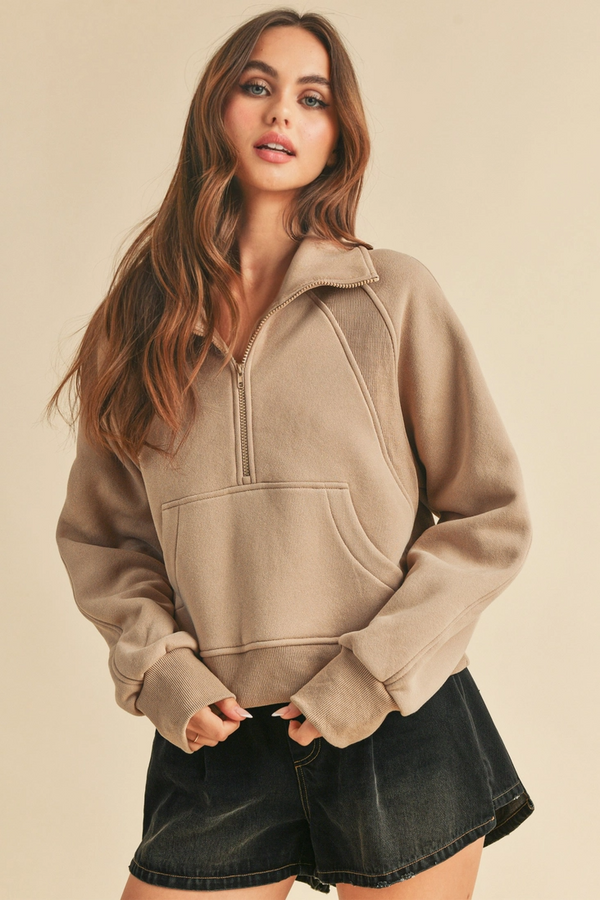 Dove Funnel Neck Half Zip Pullover- Oat