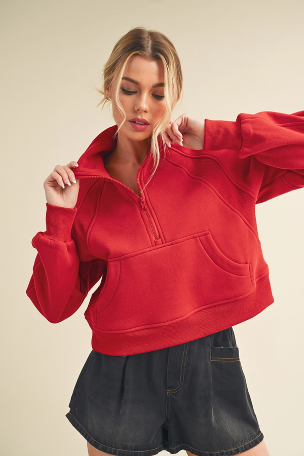 Dove Funnel Neck Half Zip Pullover- Tomato Red