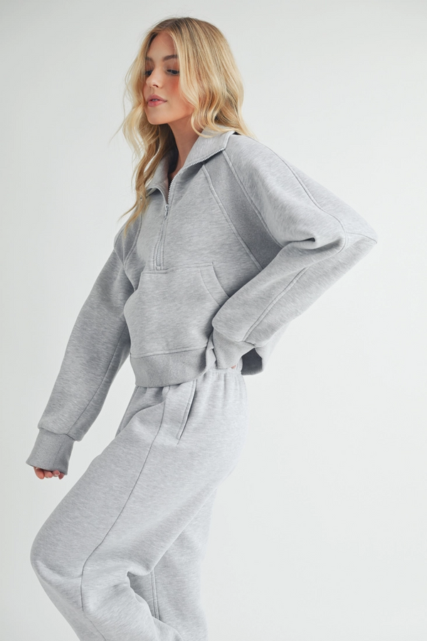 Dove Funnel Neck Half Zip Pullover- Heather Grey