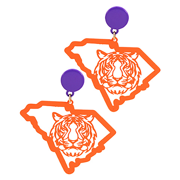 Clemson Tigers Filigree Tiger State Map Earrings