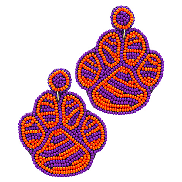 Clemson Tigers Paw Print Beaded Earrings