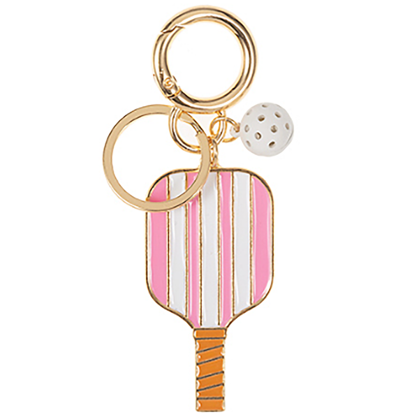 Pickleball Paddle Key Chain Pink/Gold