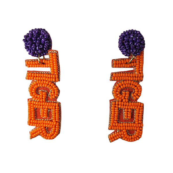 Clemson Tigers TIGER Beaded Letter Earrings