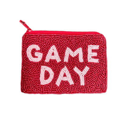Game Day Garnet/White Beaded Coin Pouch
