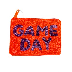 Game Day Orange/Purple Beaded Coin Pouch