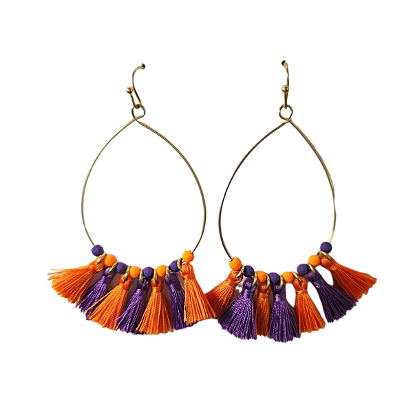 Clemson Tigers Tassel & Bead Teardrop Earrings - Orange/Purple